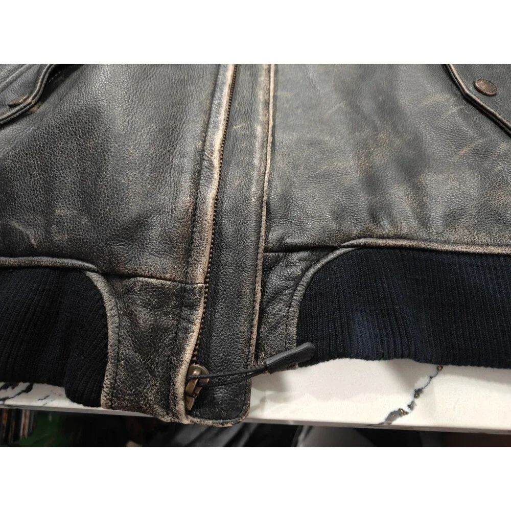 Harley Davidson Men’s 3XL Distressed Leather Motorcycle Jacket Brown Black Heavy